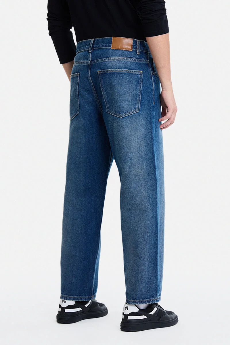 SNITCH Indigo Indigo Solid Wide Leg Streetwear Jeans for Men | Best Price UAE