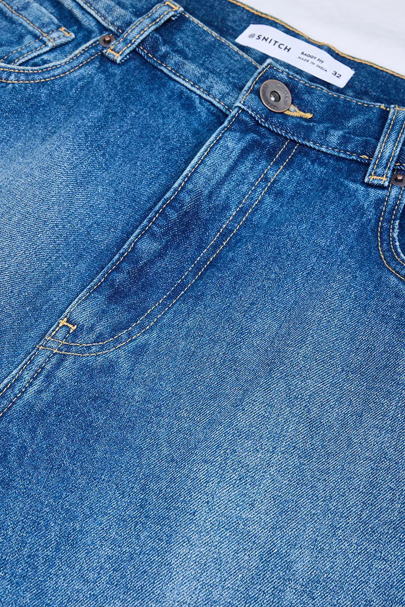 SNITCH Indigo Indigo Solid Wide Leg Streetwear Jeans for Men | Best Price UAE