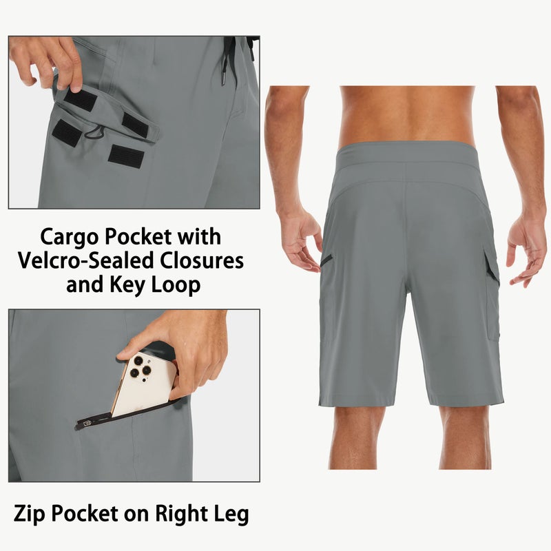 MIVEI 22" Men's Board Shorts Swimwear No Mesh Lining - Long Swim Trunks Surf Shorts Bathing Suit with Zipper Pocket UPF50+ - Image 4
