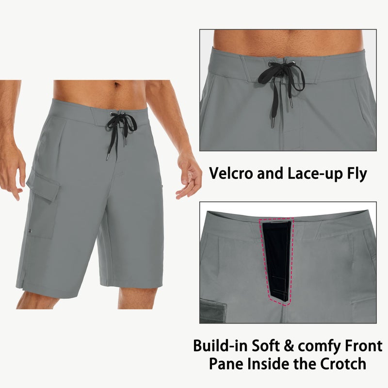 MIVEI 22" Men's Board Shorts Swimwear No Mesh Lining - Long Swim Trunks Surf Shorts Bathing Suit with Zipper Pocket UPF50+ - Image 3
