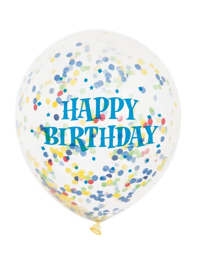 Unique 6 Pack 12" Happy Birthday Bright Confetti Balloons - Image 1