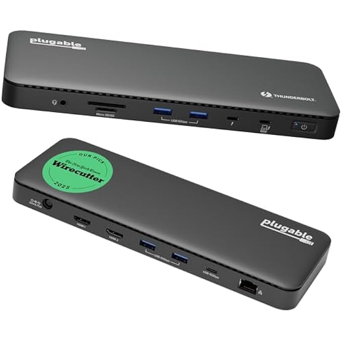 Plugable THUNDERBOLT 4 DOCK WITH 100W CHARGING, THUNDERBOLT CERTIFIED, LAPTOP DOCKING STATION DUAL MONITOR SINGLE 8K OR DUAL 4K HDMI FOR WINDOWS AND MAC, 4X USB, GIGABIT ETHERNET (TBT4-UD5) - Image 1