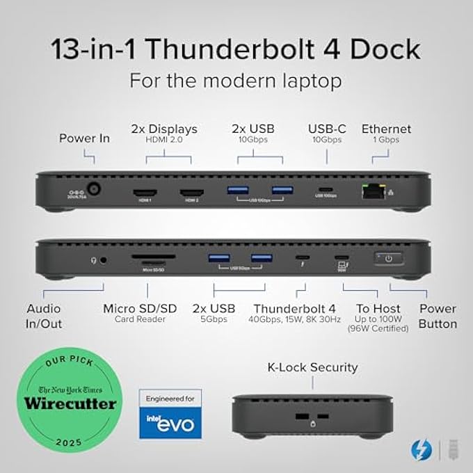 Plugable THUNDERBOLT 4 DOCK WITH 100W CHARGING, THUNDERBOLT CERTIFIED, LAPTOP DOCKING STATION DUAL MONITOR SINGLE 8K OR DUAL 4K HDMI FOR WINDOWS AND MAC, 4X USB, GIGABIT ETHERNET (TBT4-UD5) - Image 2