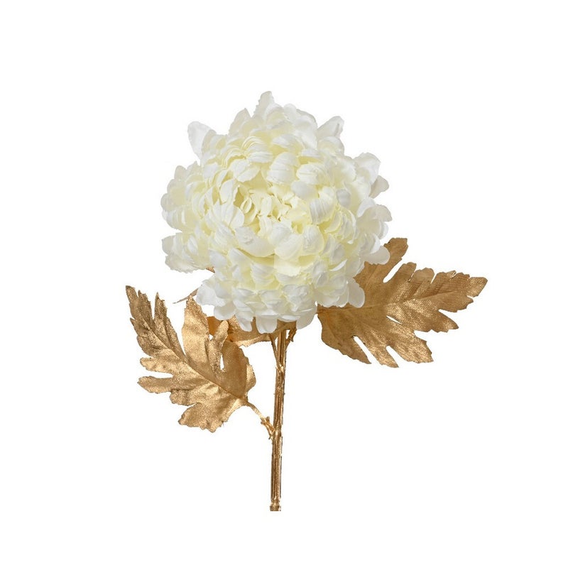 Kaemingk Chrysanthemum on Stem – Polyester Flower with Gold Stem & Gold Leaf, Christmas Decoration, Holiday Floral Ornament, Festive Home Décor