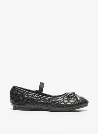 فلورا بيلا من شو إكسبرس Girls Star Quilted Slip On Ballerina Shoes with Elasticated Strap and Bow Applique