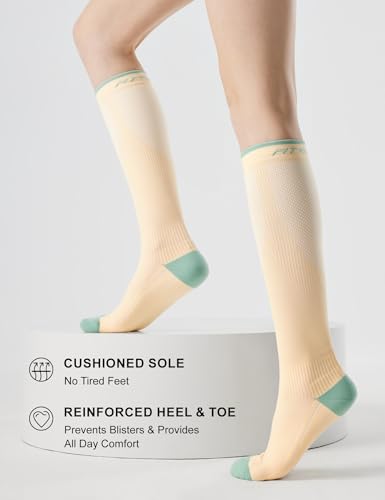FITRELL 3 Pairs Compression Socks for Women and Men 20-30mmHg - Support for Travel, Running, Nurse, Knee High, Calming Nude/Beige S/M - Image 5