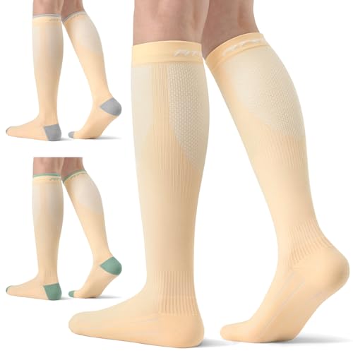 FITRELL 3 Pairs Compression Socks for Women and Men 20-30mmHg - Support for Travel, Running, Nurse, Knee High, Calming Nude/Beige S/M - Image 1