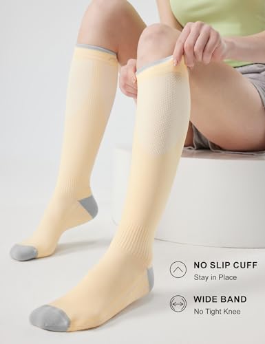 FITRELL 3 Pairs Compression Socks for Women and Men 20-30mmHg - Support for Travel, Running, Nurse, Knee High, Calming Nude/Beige S/M - Image 4