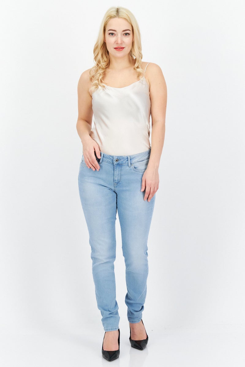 Pepe Jeans Women Skinny Fit Solid Stretchable Denim Jeans, Wash Blue - Image 2