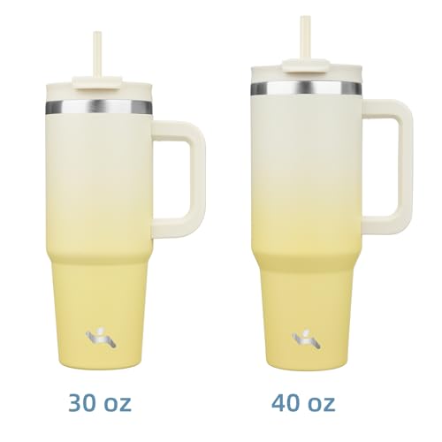 Konokyo 30 oz Tumbler with Handle and 2 Straws,2 in 1 Lid Insulated Water Bottle Stainless Steel Travel Coffee Mug,Lemon - Image 3