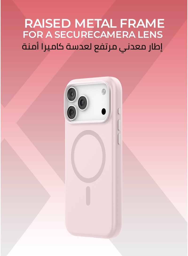 زوندا كفر بيور ايفون 17 برو ماج سيف لون وردي - بطانة داخلية من المايكروفايبر لحماية من الخدوش،إطار كاميرا معدني مرتفع لحماية العدسة، مصنوع من السيليكون السائل مع طبقة مقاومة  للبصمات، متوافق مع ملحقات MagSafe - Image 4