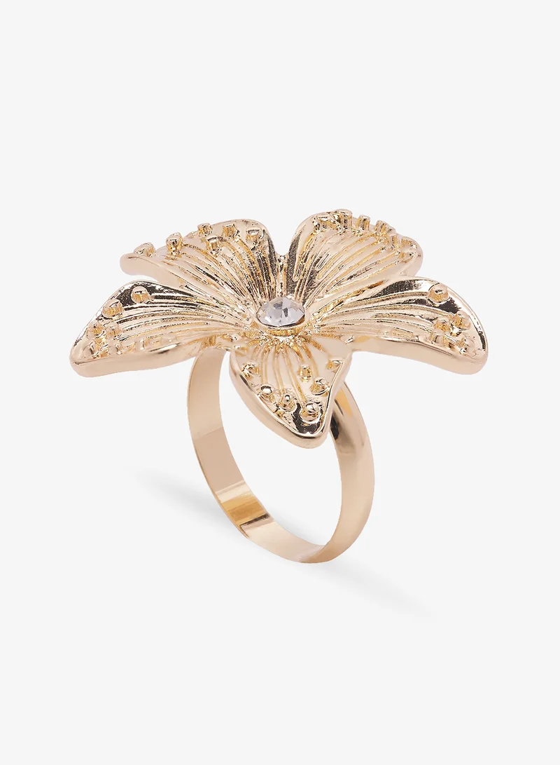 جينجر Chunky Gold Floral Ring