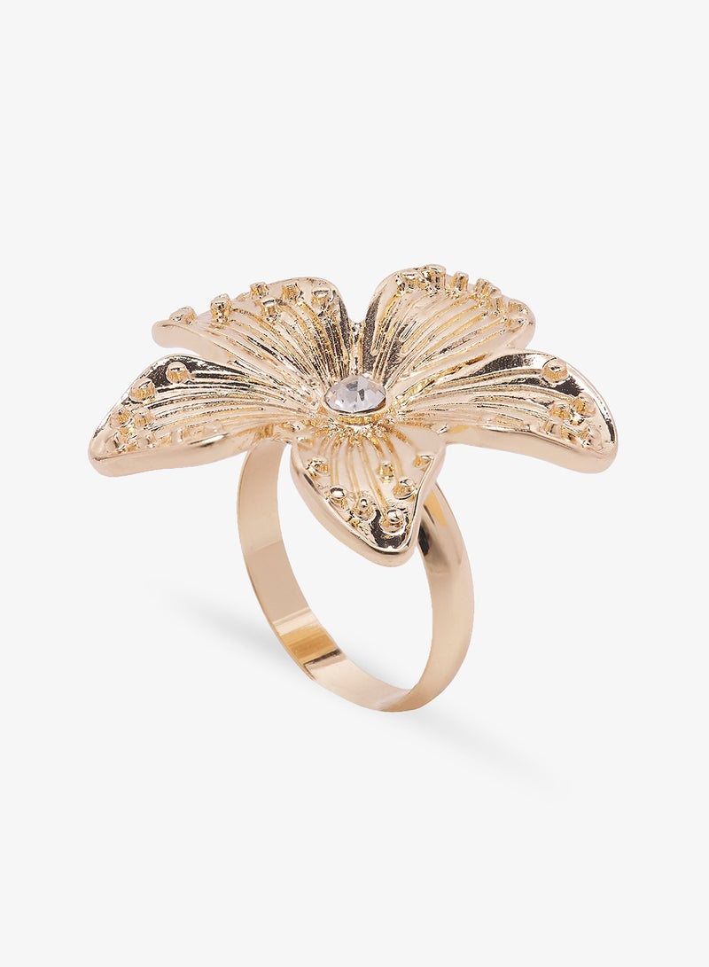Ginger Chunky Gold Floral Ring - Image 2