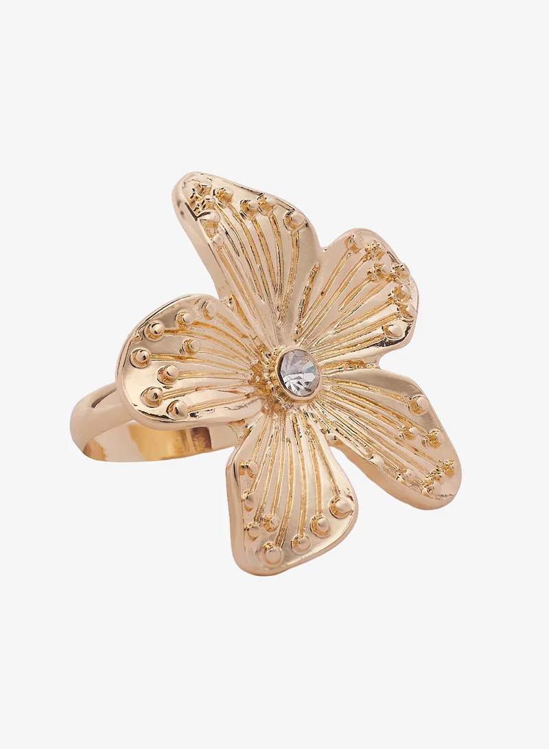 جينجر Chunky Gold Floral Ring