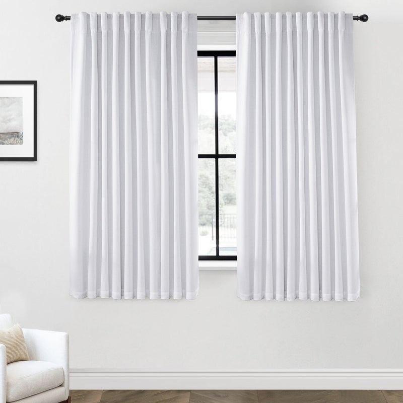 PANELSBURG 70x63 Inch Length White Blackout Back Tab/Rod Pocket Thermal Insulated Linen Curtains Set 2 Panels - Image 1