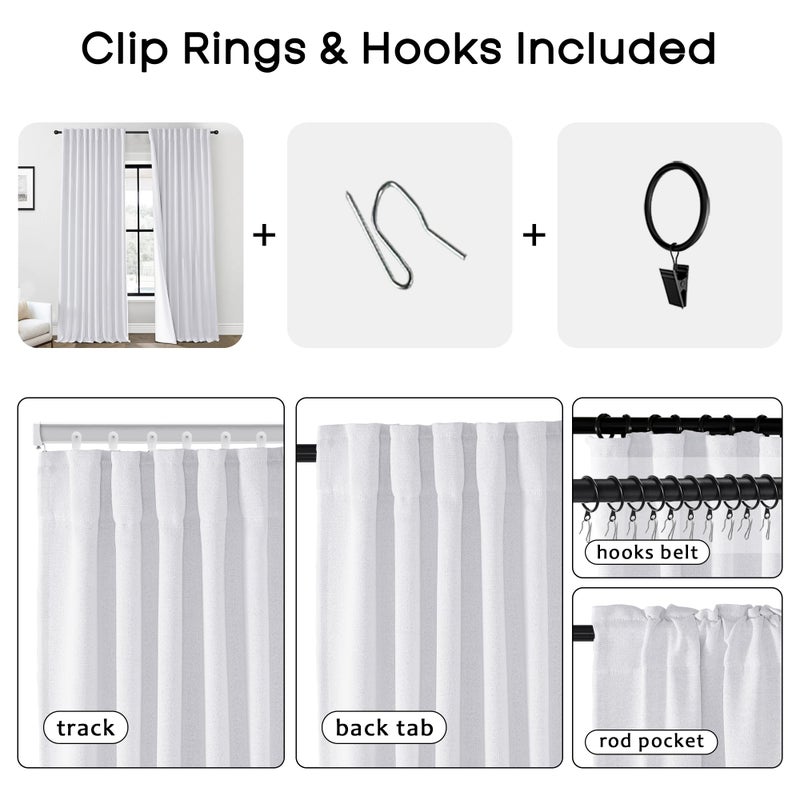 PANELSBURG 70x63 Inch Length White Blackout Back Tab/Rod Pocket Thermal Insulated Linen Curtains Set 2 Panels - Image 2