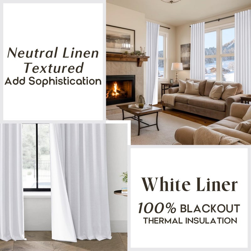 PANELSBURG 70x63 Inch Length White Blackout Back Tab/Rod Pocket Thermal Insulated Linen Curtains Set 2 Panels - Image 4