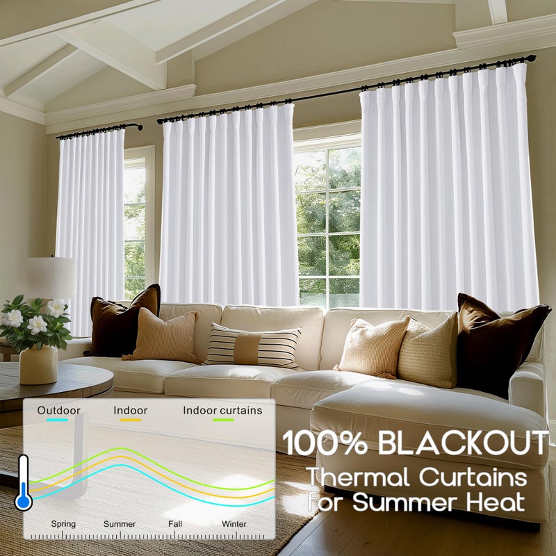 PANELSBURG 70x63 Inch Length White Blackout Back Tab/Rod Pocket Thermal Insulated Linen Curtains Set 2 Panels - Image 3