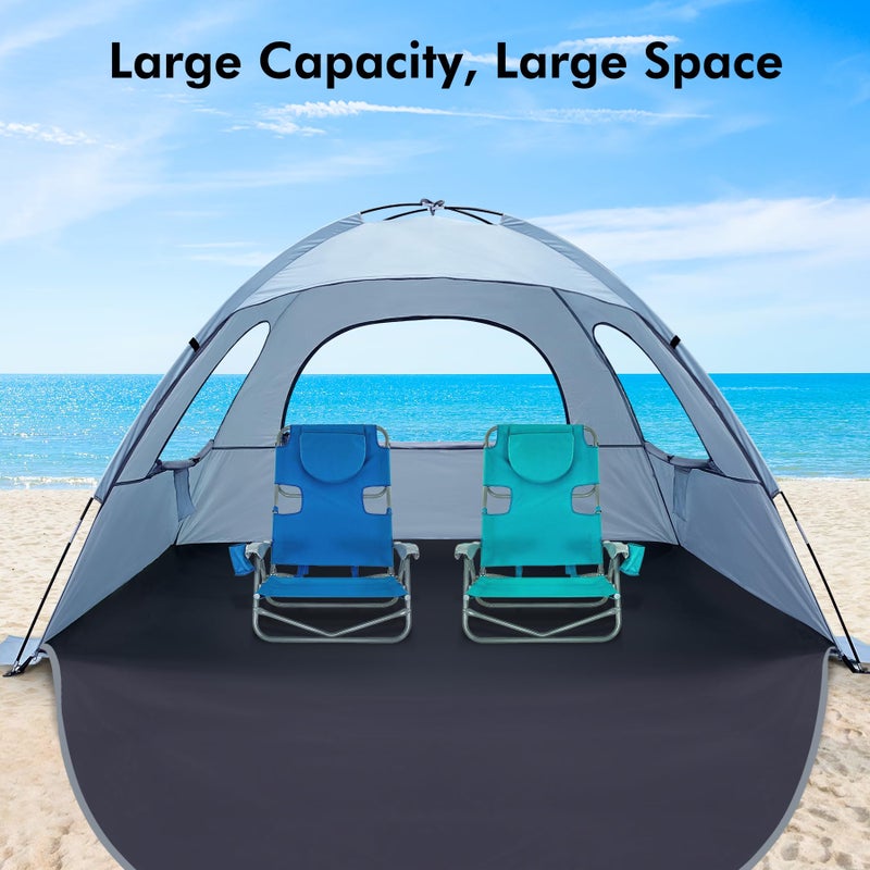 WhiteFang Beach Tent Anti-UV Portable Sun Shade Shelter for 4 Person, Extendable Floor with 3 Ventilating Mesh Windows Plus Carrying Bag, Stakes and Guy Lines (Sierra Blue) - Image 4