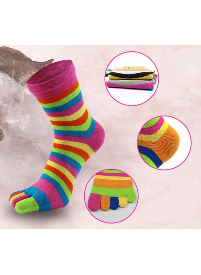 Fasot Toe Socks Women Five Toes Wicking 5 Finger Cotton Athletic Striped Crew 6 Pack - Image 5