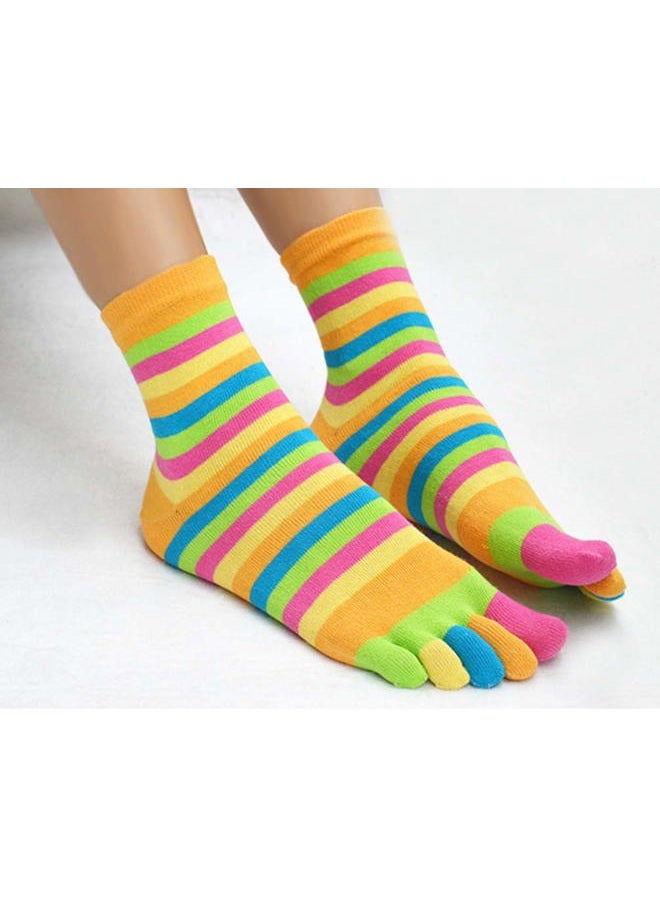 Fasot Toe Socks Women Five Toes Wicking 5 Finger Cotton Athletic Striped Crew 6 Pack - Image 2