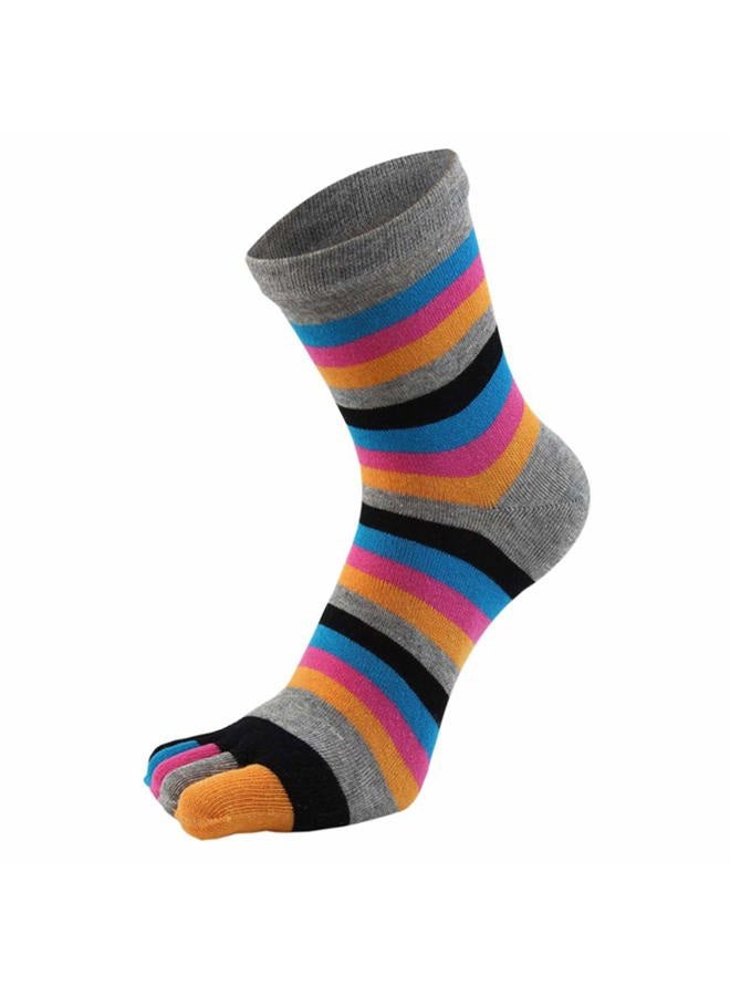 Fasot Toe Socks Women Five Toes Wicking 5 Finger Cotton Athletic Striped Crew 6 Pack - Image 3