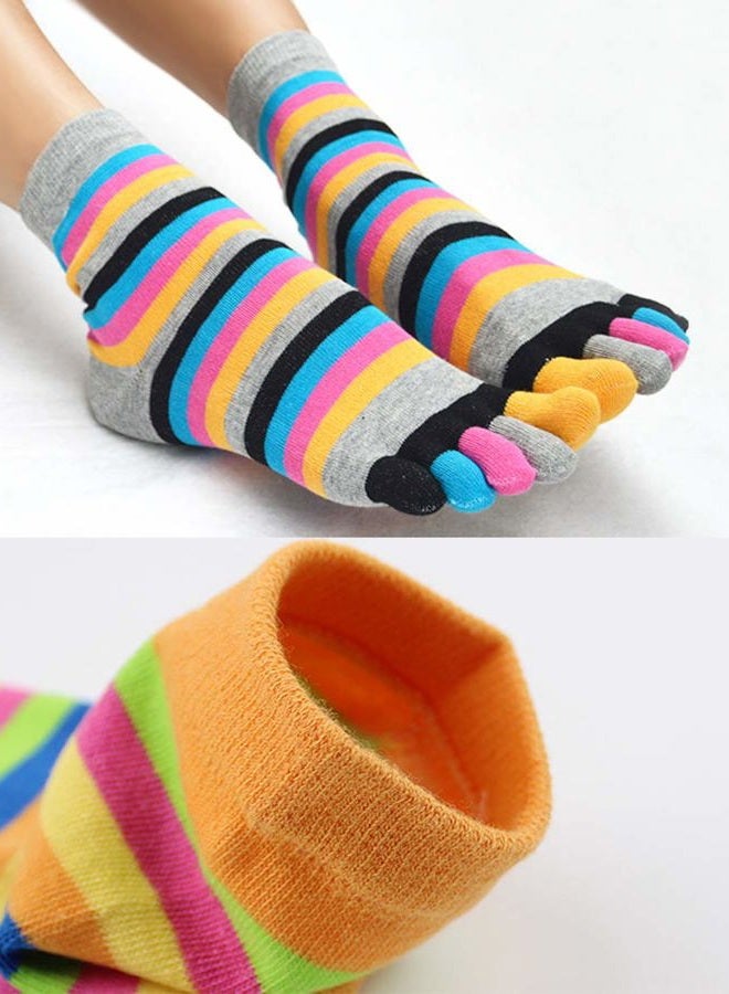 Fasot Toe Socks Women Five Toes Wicking 5 Finger Cotton Athletic Striped Crew 6 Pack - Image 4