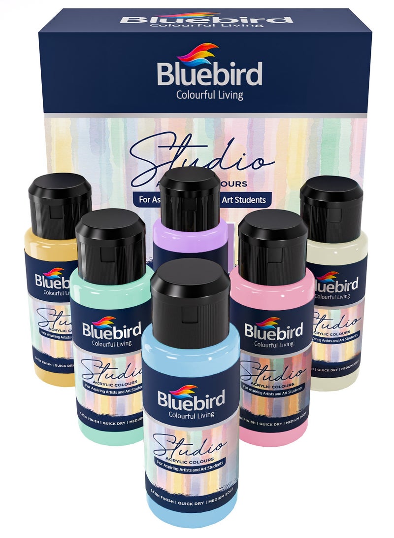 Bluebird Acrylic Paint Pastel Colors Student DIY Painting Pack Non-Toxic Art & Craft for Artists, Kids, Adults & Hobby Painters Set of 6 x 100 ml.