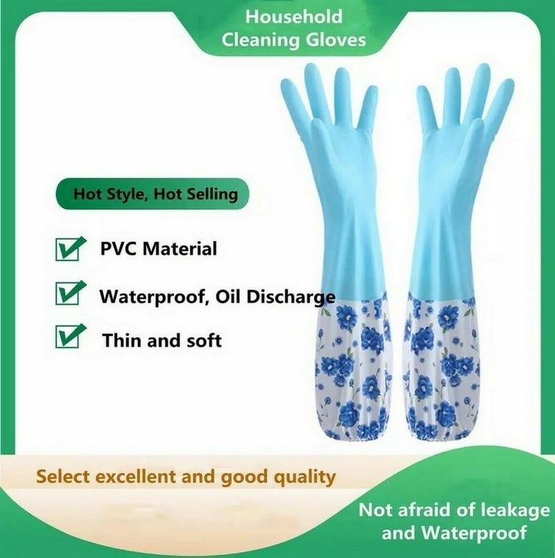 GDNK Reusable Rubber Latex PVC Flock lined Long Sleeves elbow length Hand Gloves for Kitchen Dish-Washing, Cleaning Gloves (Pack of 2) (Blue + Pink) - Image 4