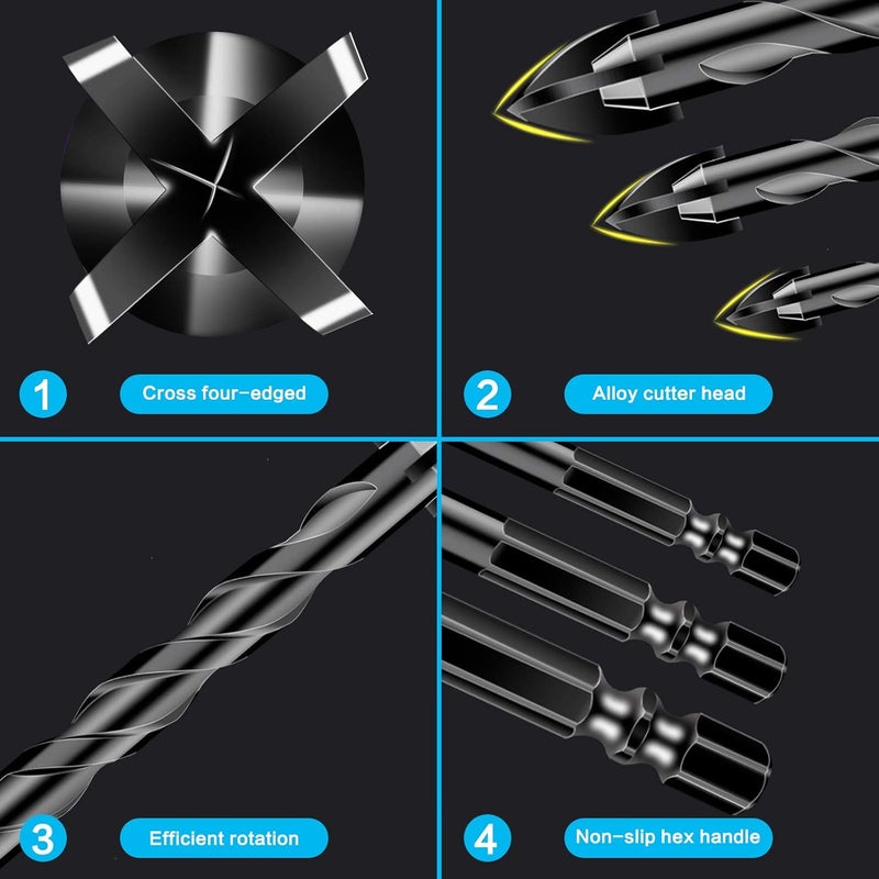 DKIBBITH 5 Pcs Masonry Concrete Drill Bit Set for Tile Brick Glass Plastic Wood, Tungsten Carbide Tip, Hex Shank, Work with Ceramic Porcelain Tile Wall Mirror Paver 3/16" 1/4" 5/16" 3/8" 1/2" Drill Bit Set - Image 4