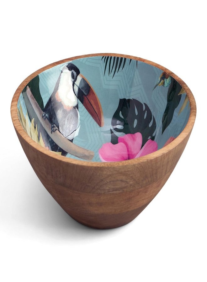 Saaga Printed Mango Wood Bowl - 10x4 Inch Handcrafted Round Serving Bowl with Food-Grade Finish for Noodles, Soups, Curries & Snacks - Tourmaline - Image 1