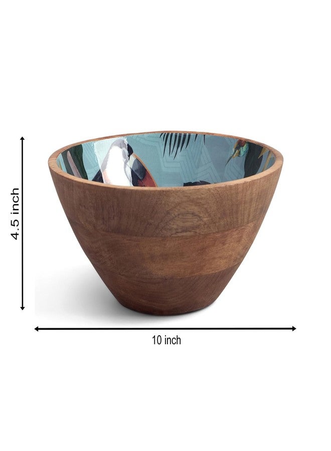 Saaga Printed Mango Wood Bowl - 10x4 Inch Handcrafted Round Serving Bowl with Food-Grade Finish for Noodles, Soups, Curries & Snacks - Tourmaline - Image 3