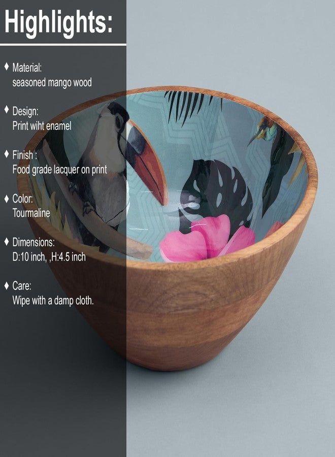 Saaga Printed Mango Wood Bowl - 10x4 Inch Handcrafted Round Serving Bowl with Food-Grade Finish for Noodles, Soups, Curries & Snacks - Tourmaline - Image 4