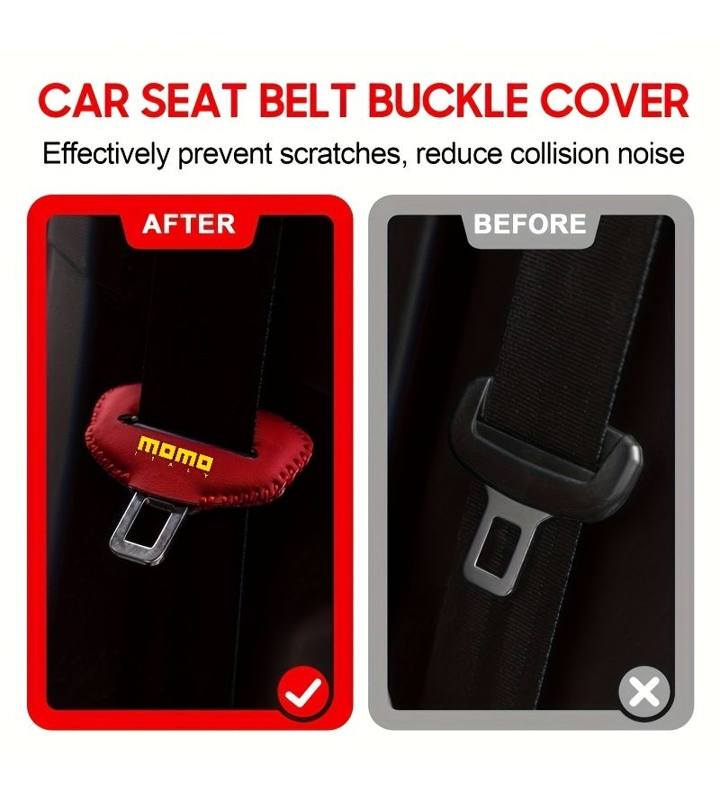 Momo Style Carbon Fiber Textured Car Safety Belt Buckle Cover Black Durable Scratch Resistant Protective Cover For Most Cars - Image 4