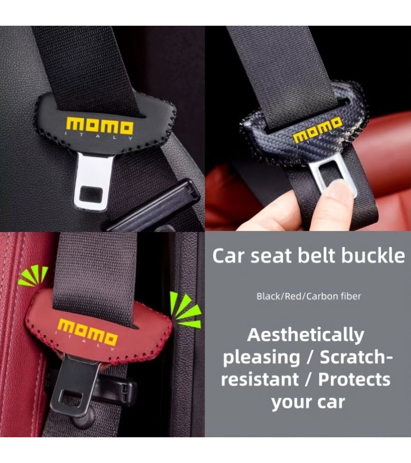 Momo Style Carbon Fiber Textured Car Safety Belt Buckle Cover Black Durable Scratch Resistant Protective Cover For Most Cars - Image 1