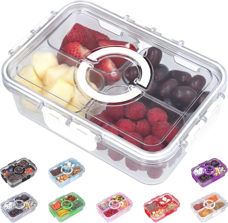 Telfun User friendly optimized build Snackle Box Container with Lid, Portable Charcuterie Box to Go with Handle, Divided Snack Organizer for Candy, Fruit, Nuts, Veggies, Travel Snacks & Beach Essentials, White Small Home & professional compatible - Image 1