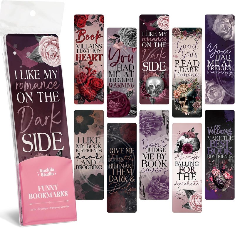 KACIOLA STUDIO 10 PCS Dark Romance Bookmarks,Funny Bookmarks for Women,Double Sided Romance Bookmarks Book Lover Gifts,Skeleton Bookmark Gifts for Dark Romance Reader Friends Girls - Image 1