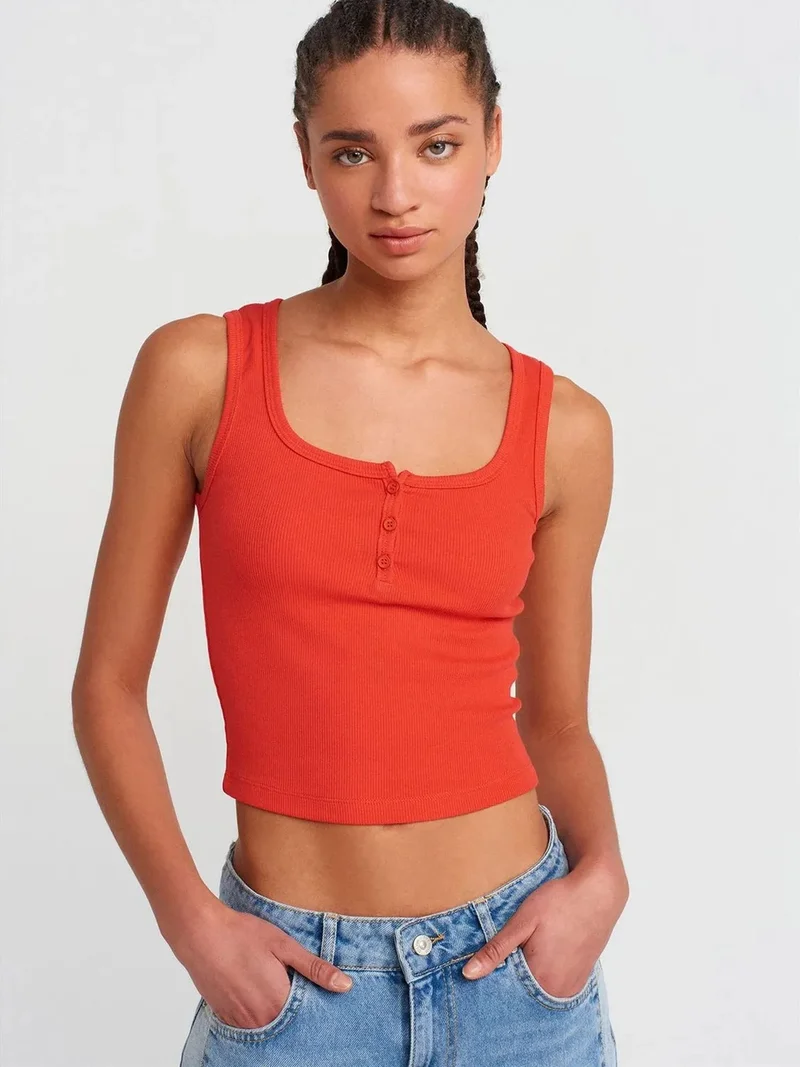 ديلفين Dilvin Women's Ribbed Crop Button-front Cami Blouse