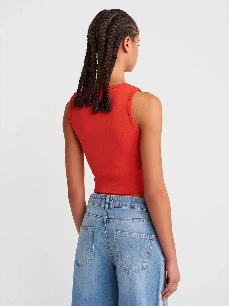 ديلفين Dilvin Women's Ribbed Crop Button-front Cami Blouse