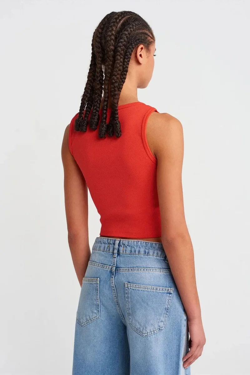 Dilvin Bright Orange DILVIN Women's Ribbed Crop Button-front Cami Blouse for Women | Best Price UAE