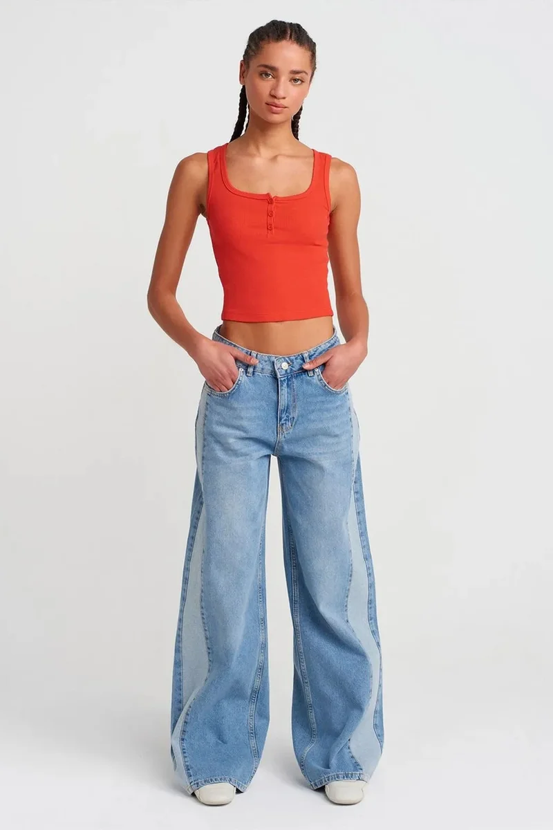 Dilvin Bright Orange DILVIN Women's Ribbed Crop Button-front Cami Blouse for Women | Best Price UAE