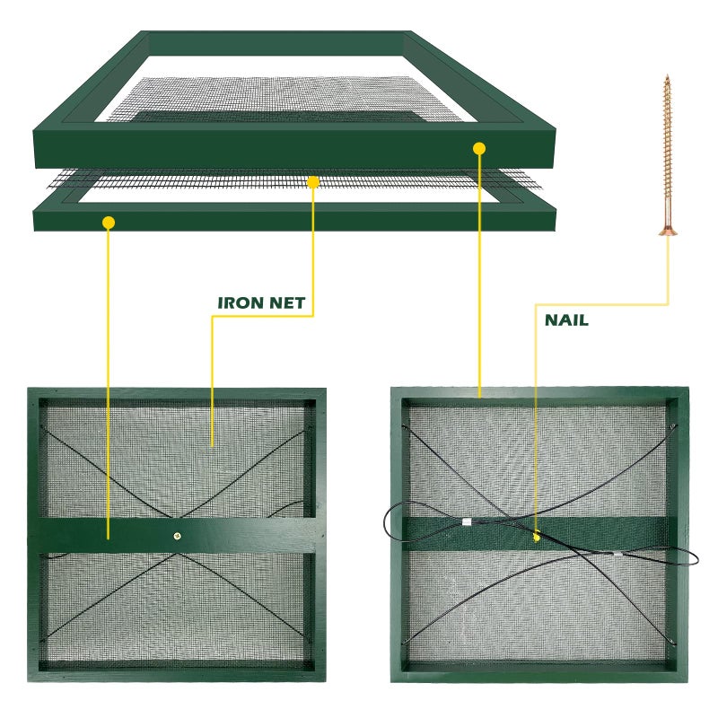 MIXXIDEA Bird Feeder Hanging Tray, Bird Feeders for Outdoors, Wooden Seed Tray Platform Mesh Seed Platform for Garden Yard Outside Decoration Attracting for Wild Birds (Green-1pk) - Image 5