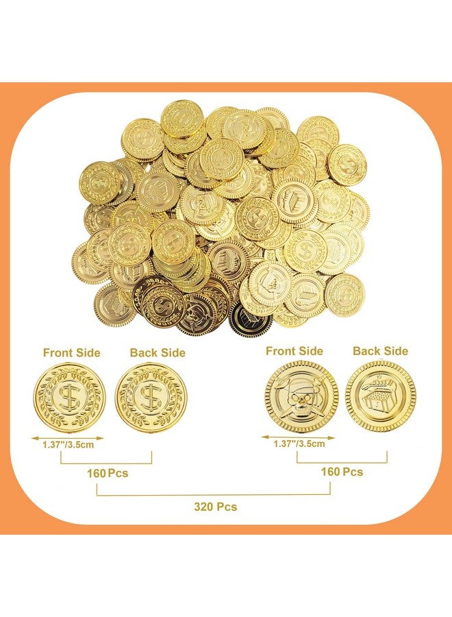 AiFanS Gold Coins Plastic,320 Pcs Fake Gold Coins,Pirate Gold Coins For Kids-Perfect For Pirate Themed Parties And Games(3 Patterns) - Image 2