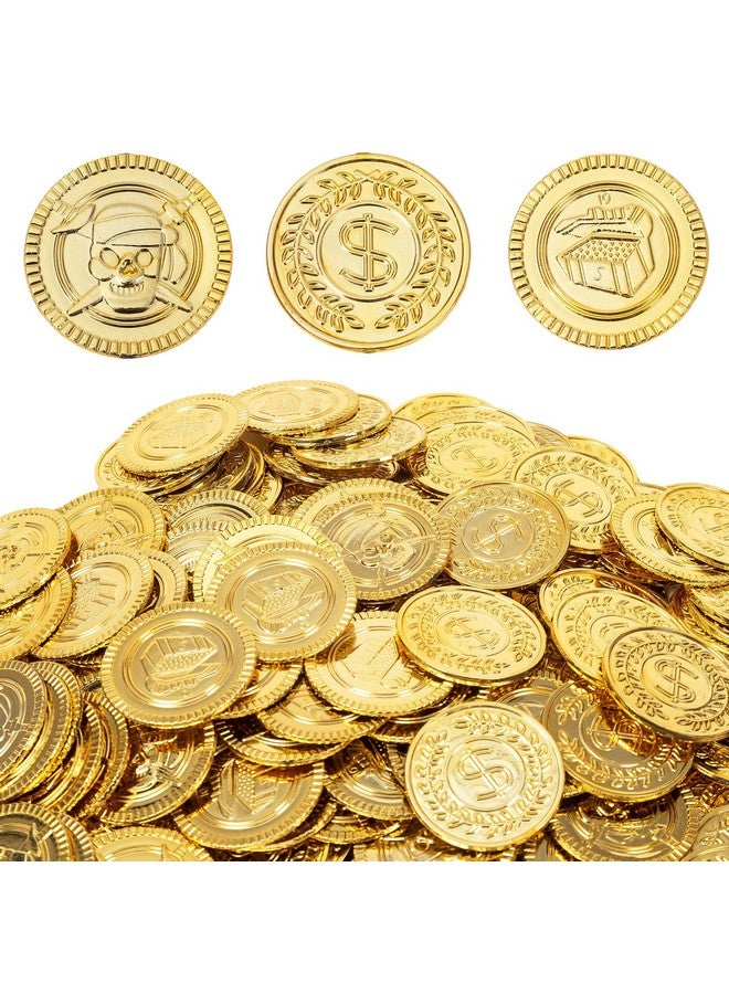 AiFanS Gold Coins Plastic,320 Pcs Fake Gold Coins,Pirate Gold Coins For Kids-Perfect For Pirate Themed Parties And Games(3 Patterns) - Image 1