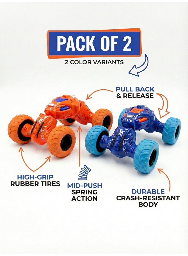 ريزوس ألعاب شاحنات الوحش القابلة للسحب للخلف للأولاد والبنات - مجموعة سيارات زنبركية تلسكوبية تعمل بالاحتكاك | مجموعة ألعاب مركبة بالقصور الذاتي غير كهربائية للأطفال الصغار | سيارة حركات بهلوانية كبيرة العجلات لجميع التضاريس | هدية عيد ميلاد جاهزة للتشغيل - Image 2