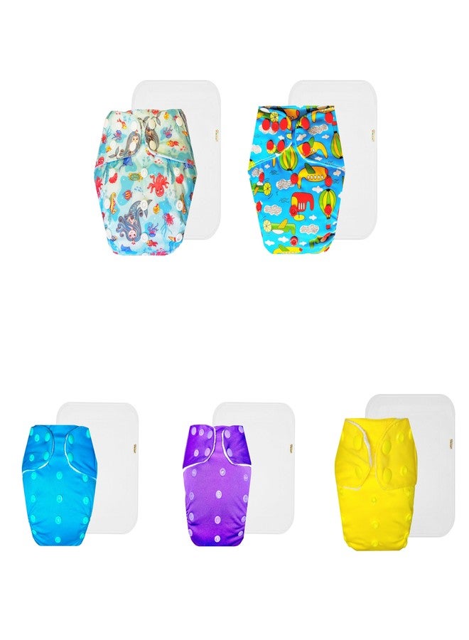 حفاضات دمبلدو القماشية الممتازة مع حشوة قطنية (عبوة من 5) | شعور بالجفاف والراحة | وسادة ماصة من 6 طبقات | أزرار كبس قابلة للتعديل | مثالية لفصل الصيف الهندي | من 3 أشهر إلى 3 سنوات | للجنسين - Image 1