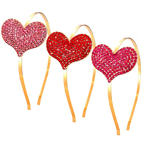 NVENF 3PCS Valentine’s Day Heart Headbands for Women Rhinestone Glitter Heart Hairband Wedding Party Love Heart Hair Accessory Gift (3PCS Rhinestone Headband) - Image 2