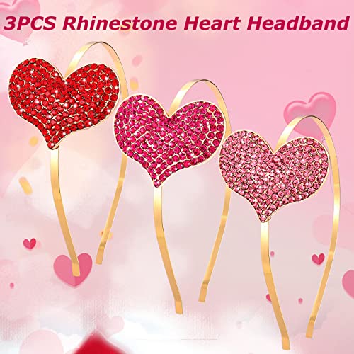 NVENF 3PCS Valentine’s Day Heart Headbands for Women Rhinestone Glitter Heart Hairband Wedding Party Love Heart Hair Accessory Gift (3PCS Rhinestone Headband) - Image 4