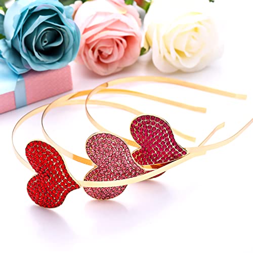 NVENF 3PCS Valentine’s Day Heart Headbands for Women Rhinestone Glitter Heart Hairband Wedding Party Love Heart Hair Accessory Gift (3PCS Rhinestone Headband) - Image 5