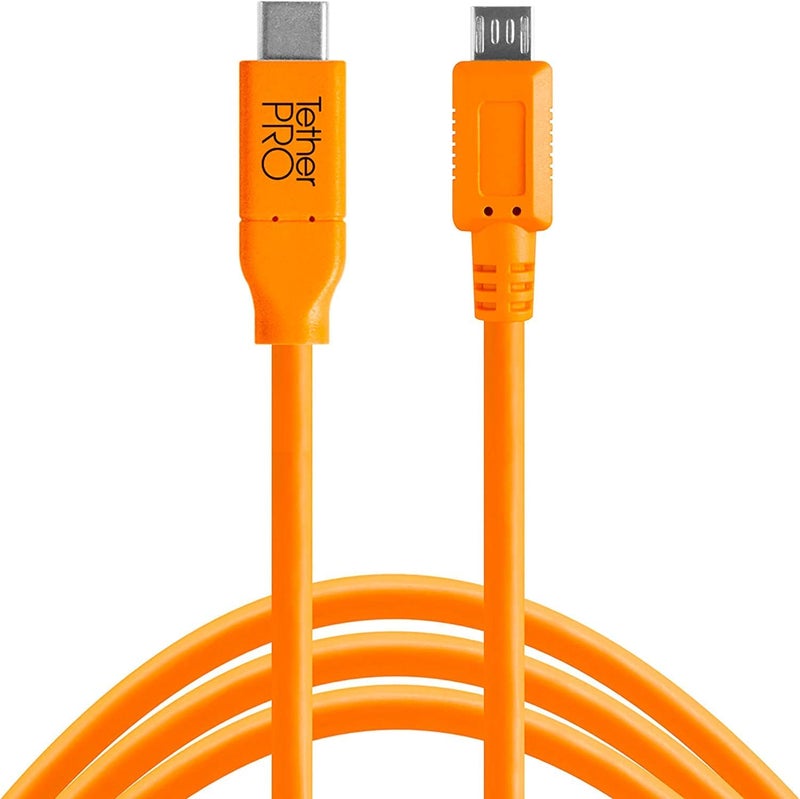 TETHER TOOLS كابل Tether Tools TetherPro USB-C إلى 2.0 Micro-B 5-Pين | لنقل سريع واتصال بين الكاميرا والكمبيوتر | برتقالي عالي الوضوح | 15 قدم (4.6 م) - Image 1
